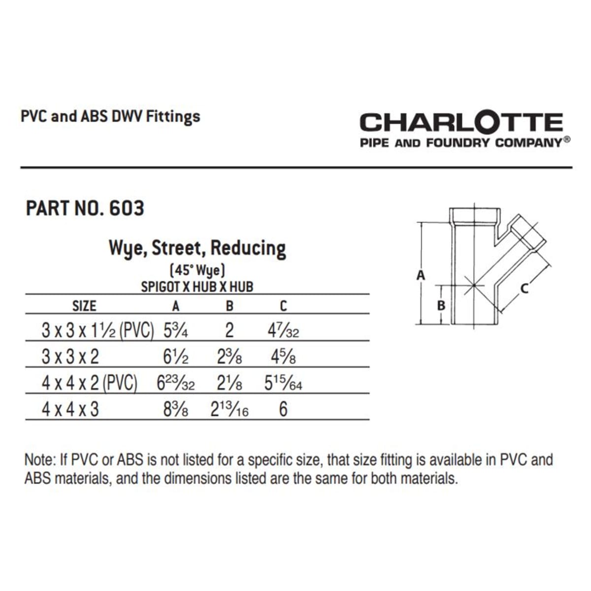 CHARLOTTE PIPE Charlotte Pipe 03636 4 in x 4 in x 3 in Wye (Street) Ftg x Hub x Hub