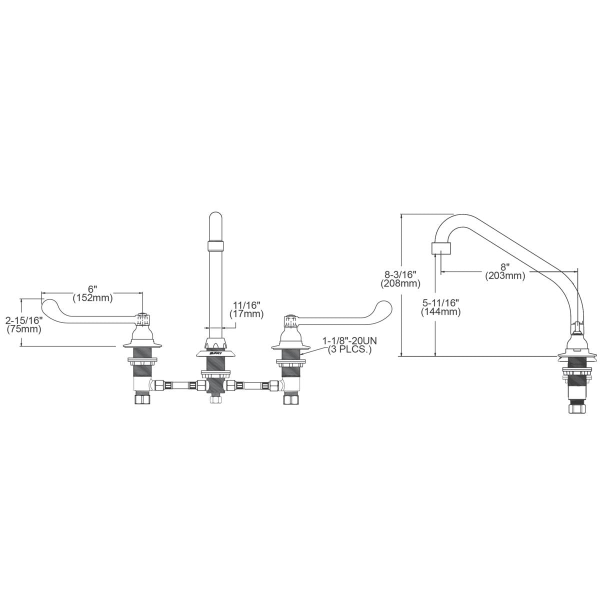 ELKAY Elkay LK800HA08T6 8in Centerset Concealed Deck Faucet 8in High Arc Spout 6in Wristblade Handles (3-Hole)