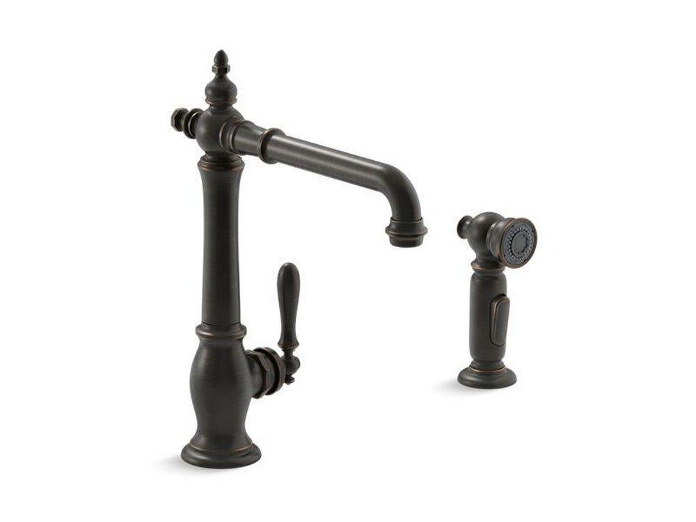 KOHLER Kohler 99265-2BZ Artifacts Single Handle Kitchen Faucet With Side Spray (9 in Swing Spout Reach)