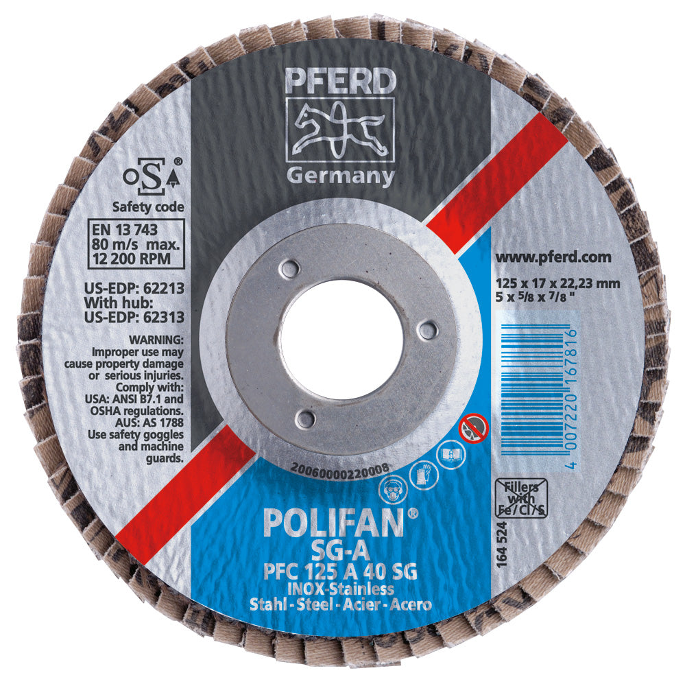 PFERD Pferd 62158 Polifan SG Flap Disc 40 Grit (5 inches x 7/8 inches Pack of 10)