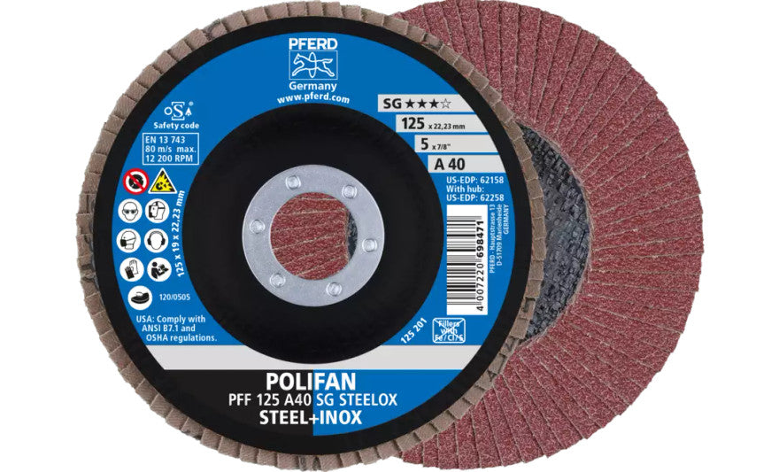 PFERD Pferd 62158 Polifan SG Flap Disc 40 Grit (5 inches x 7/8 inches Pack of 10)