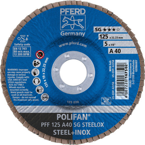 PFERD Pferd 62158 Polifan SG Flap Disc 40 Grit (5 inches x 7/8 inches Pack of 10)