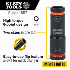 KLEIN TOOLS Klein Tools 66076 Flip Impact Socket (9/16 and 1/2-Inch)