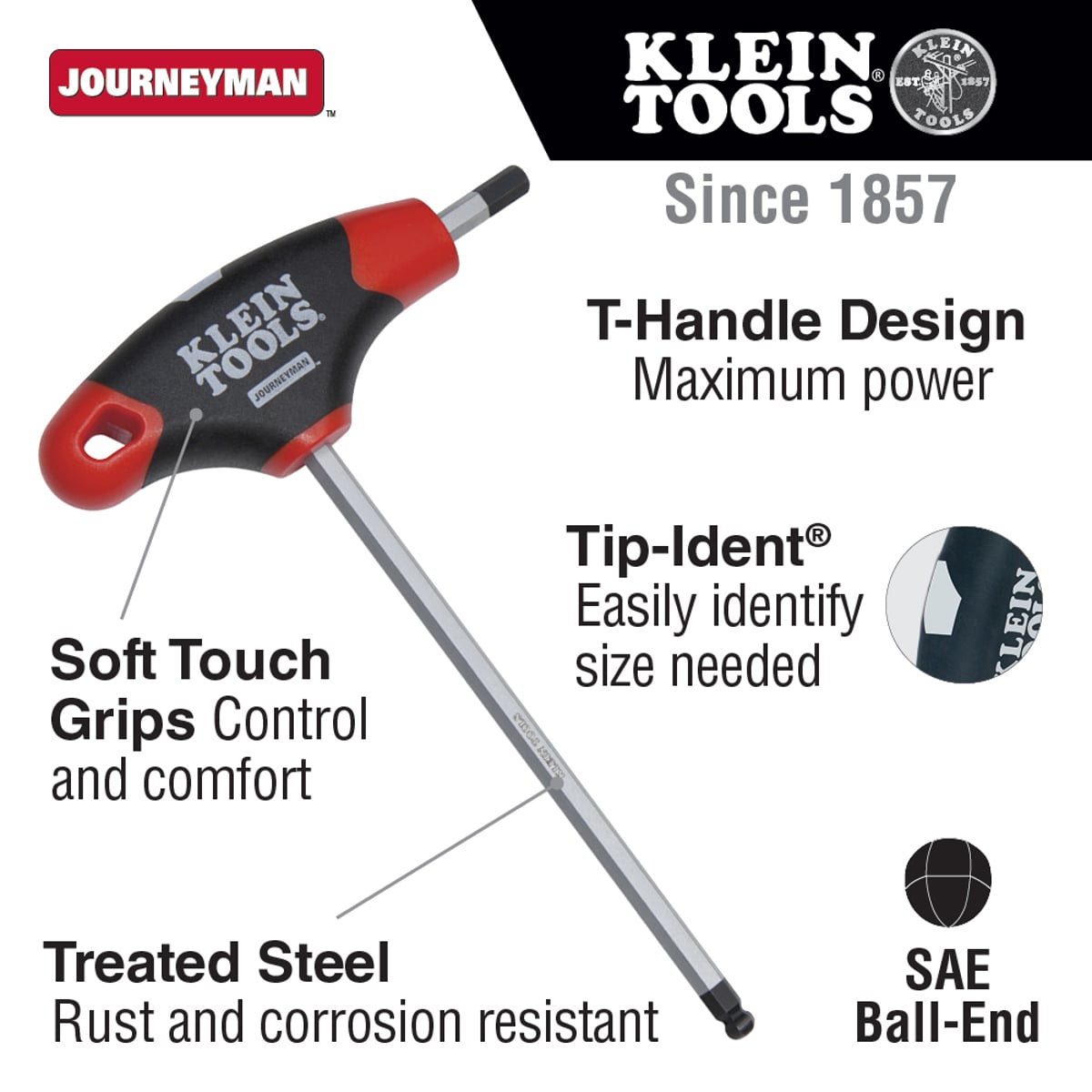KLEIN TOOLS Klein Tools JTH6E10BE 5/32-Inch Ball Hex Key Journeyman T-Handle 6-Inch