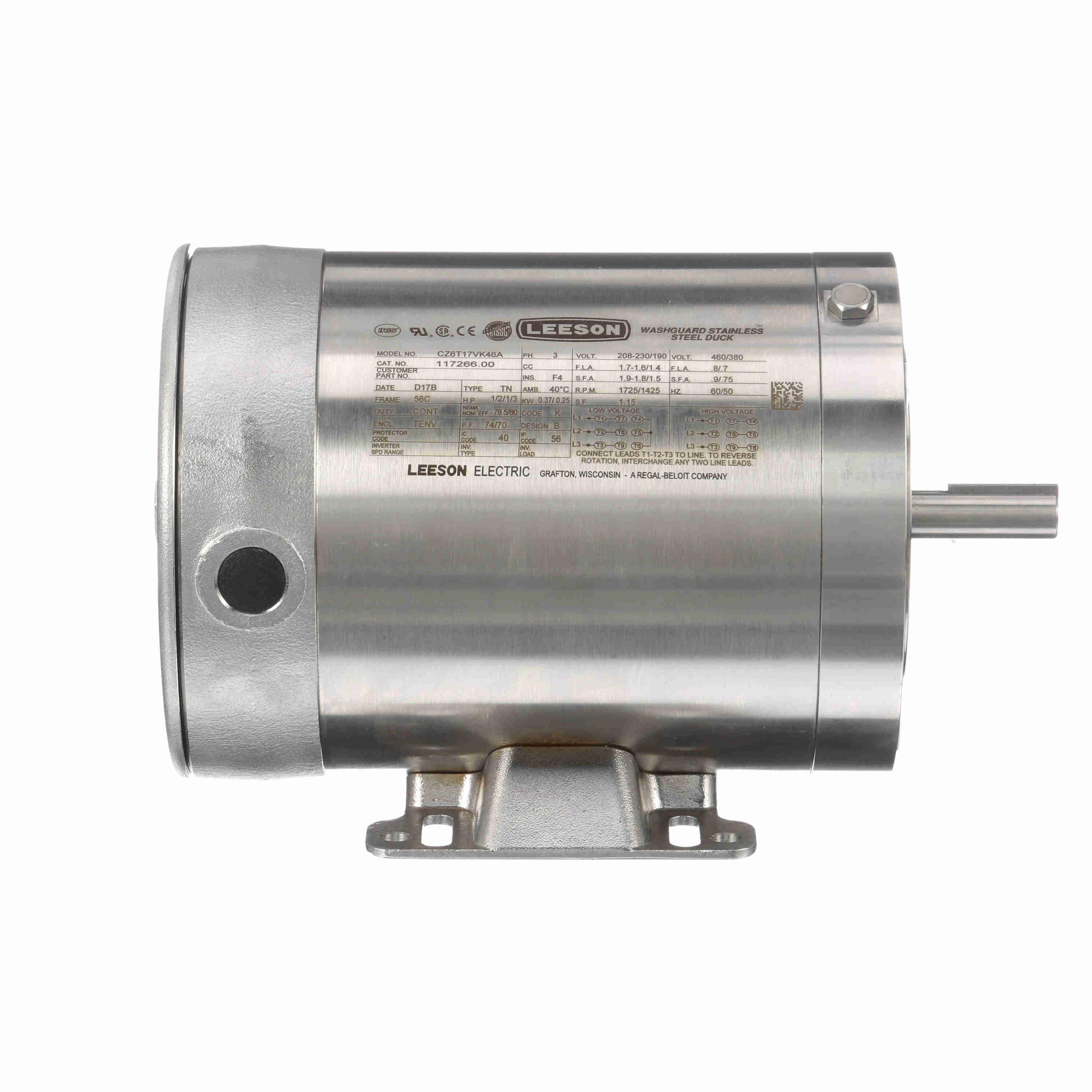 REGAL REXNORD Regal Rexnord 117266.00 Motor 0.50/0.33 HP (56C Frame)