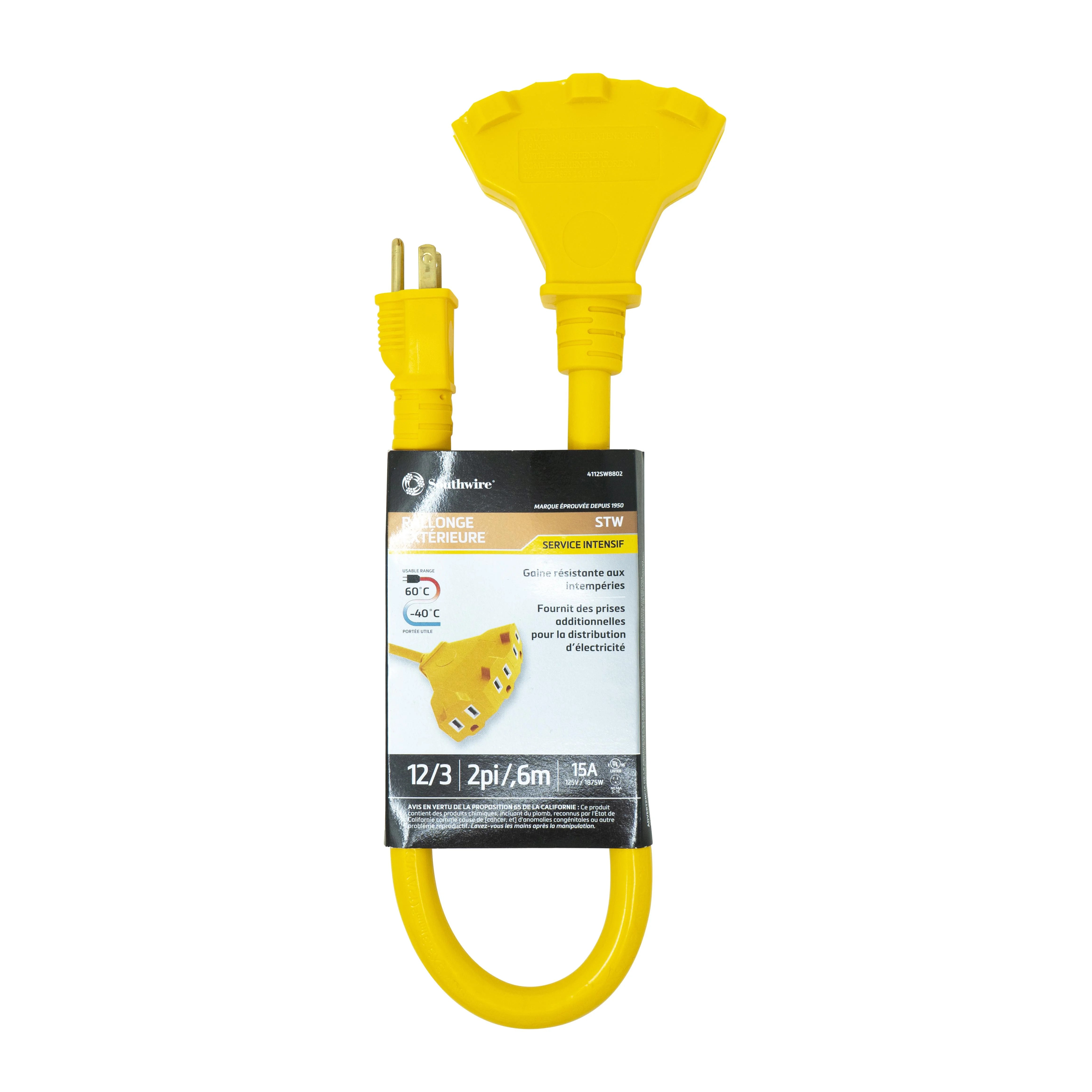 SOUTHWIRE Southwire 4112SW8802 12/3 STW Tri-Source Water Resistant Extension Cord 15A 125V (2 ft) 13605993