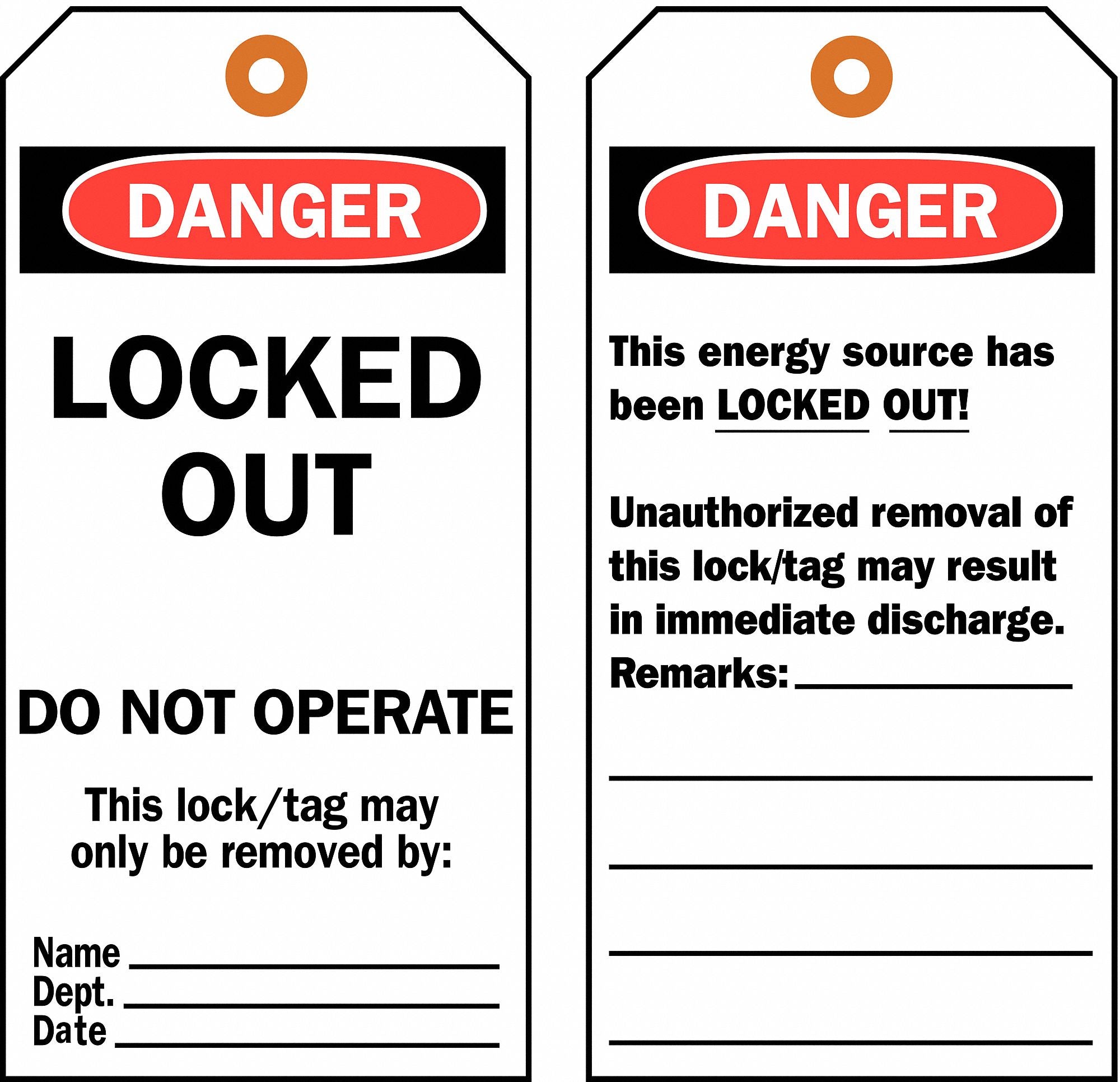 BRADY Brady 65454 Danger Locked Out Do Not Operate Tag 5-3/4 in x 3 in (25 Pack)