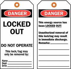 BRADY Brady 65454 Danger Locked Out Do Not Operate Tag 5-3/4 in x 3 in (25 Pack)
