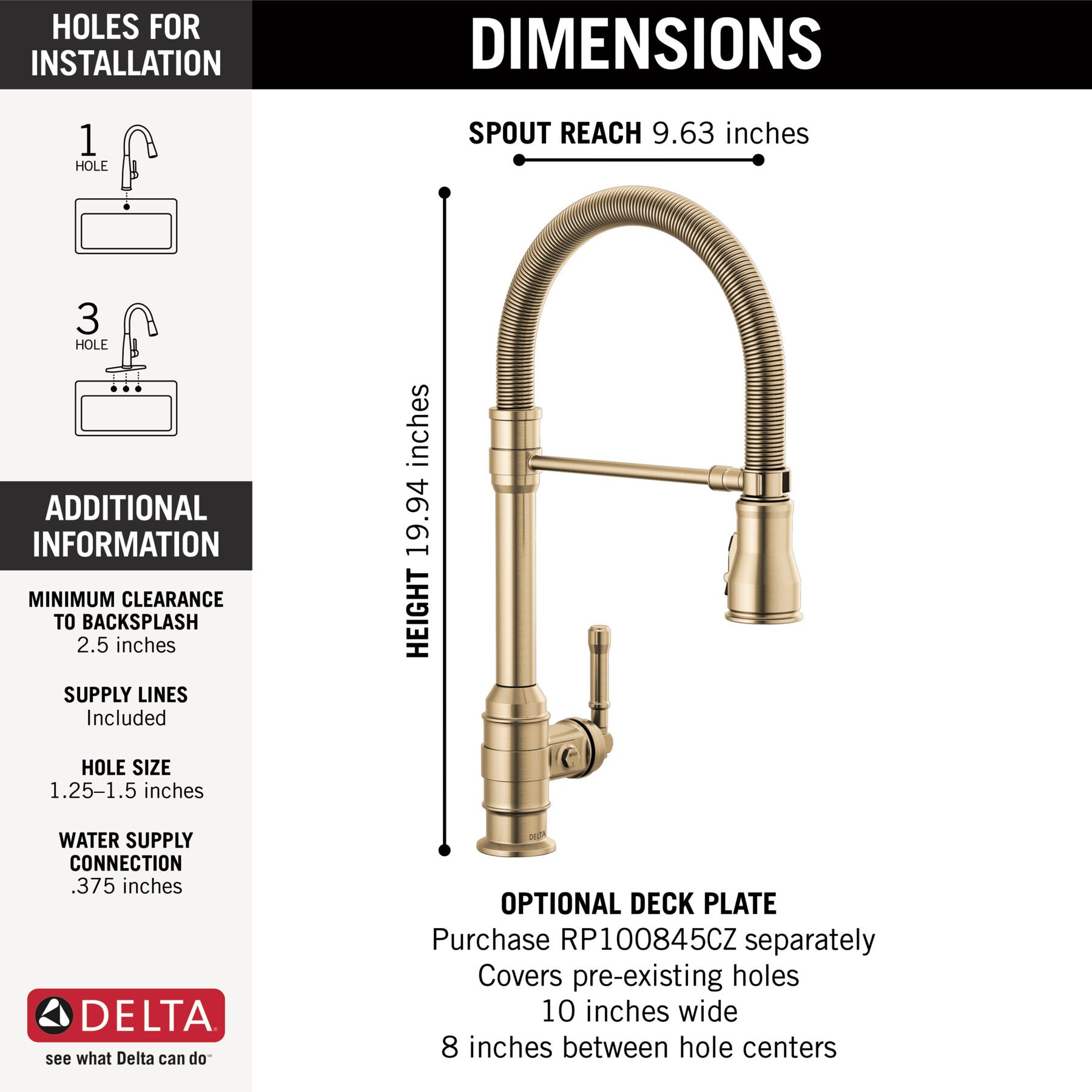 DELTA FAUCET Delta Faucet 9690-CZ-DST Single Handle Pull-Down Kitchen Faucet With Spring Spout (20 in Hose)