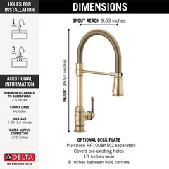 DELTA FAUCET Delta Faucet 9690-CZ-DST Single Handle Pull-Down Kitchen Faucet With Spring Spout (20 in Hose)