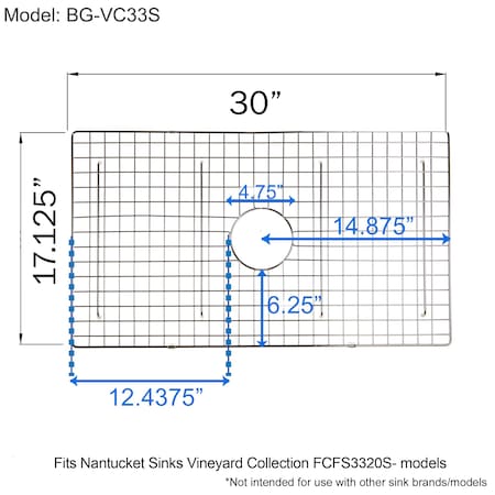 NANTUCKET SINKS Nantucket Sinks BG-VC33S Stainless Steel Bottom Grid (29.875 x 17 in)