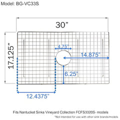 NANTUCKET SINKS Nantucket Sinks BG-VC33S Stainless Steel Bottom Grid (29.875 x 17 in)