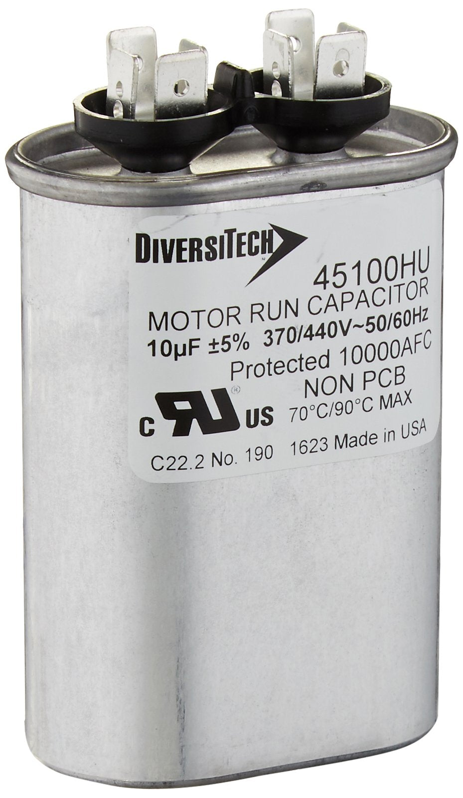 DIVERSITECH Diversitech 45100HU Motor Run Capacitor 10uF 370/440V (Oval) T45100HU