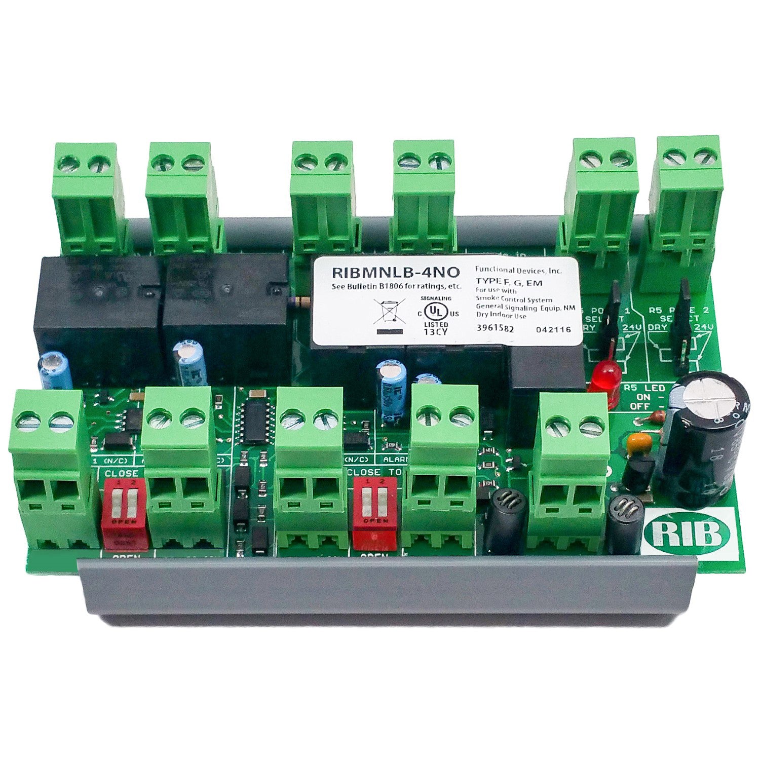 FUNCTIONAL DEVICES Functional Devices RIBMNLB-4NO Track Mount AHU Fan Safety Alarm Circuit 24 VAC/DC (2.75 in track mount)