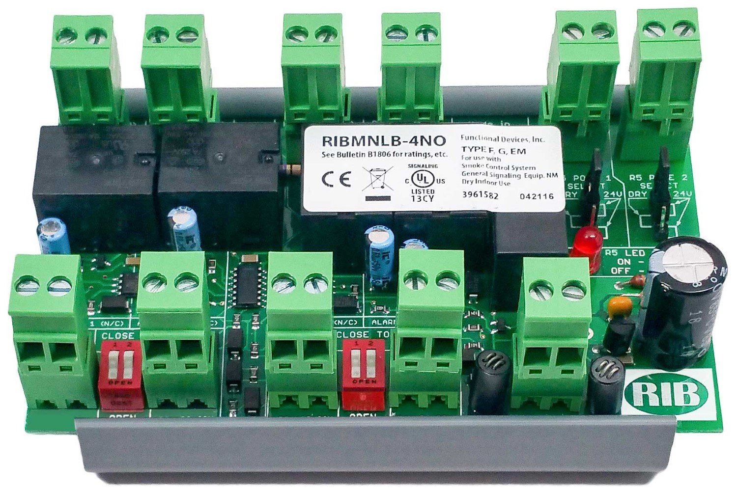 FUNCTIONAL DEVICES Functional Devices RIBMNLB-4NO Track Mount AHU Fan Safety Alarm Circuit 24 VAC/DC (2.75 in track mount)
