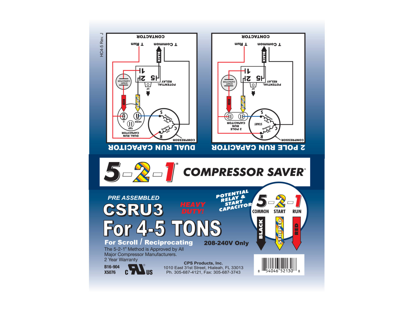 CPS PRODUCTS Cps Products CSRU3 5-2-1 Compressor Saver 208-240V (4-5 Ton) FCSRU3