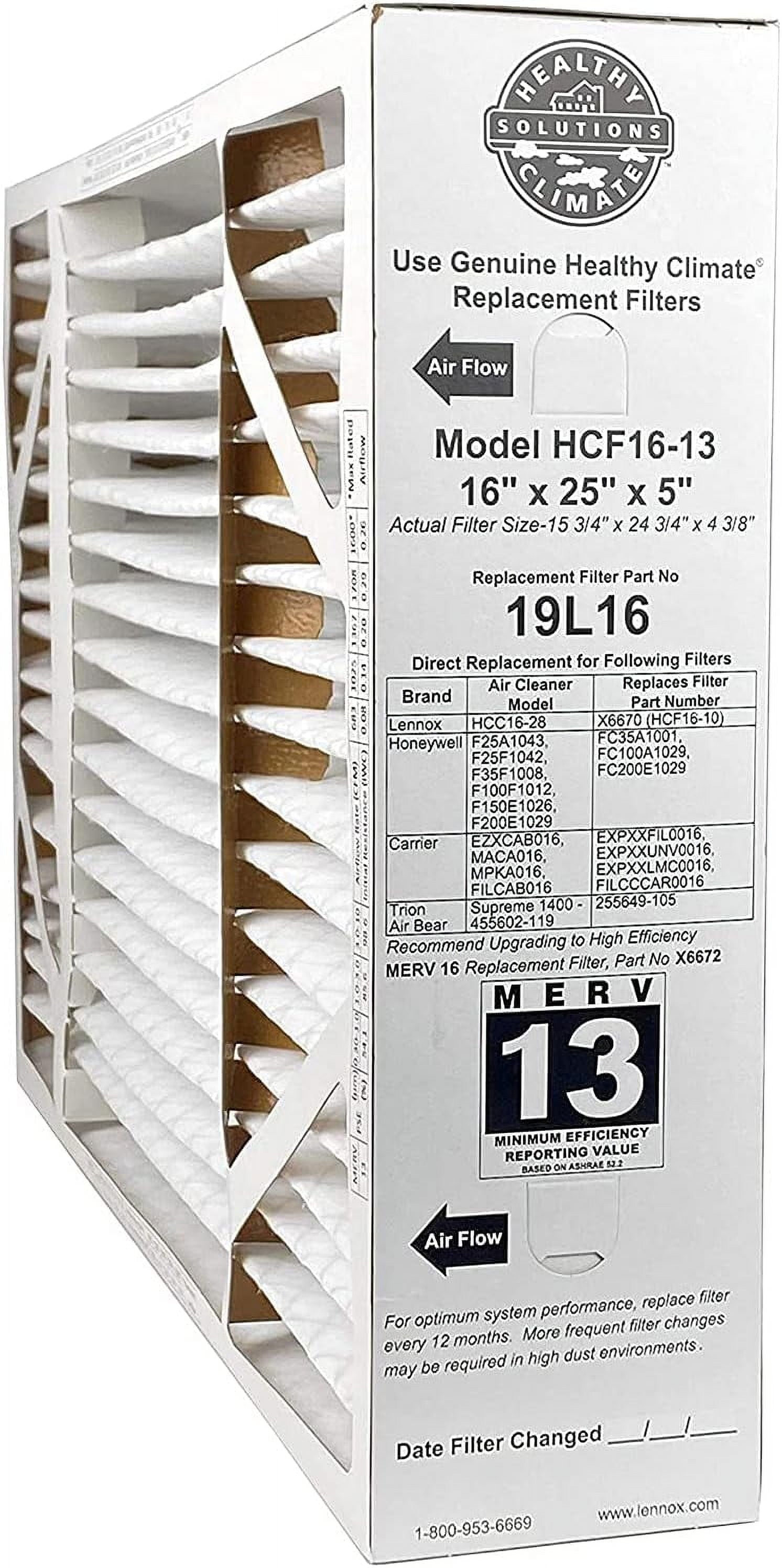 LENNOX Lennox 19L16 Healthy Climate Boxed Media Air Cleaner 16 x 25 x 5 (replaces X6670)