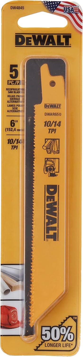 DEWALT Dewalt DW4845 6-inch 10/14 TPI straight back bi-metal reciprocating saw blades (5 pack)