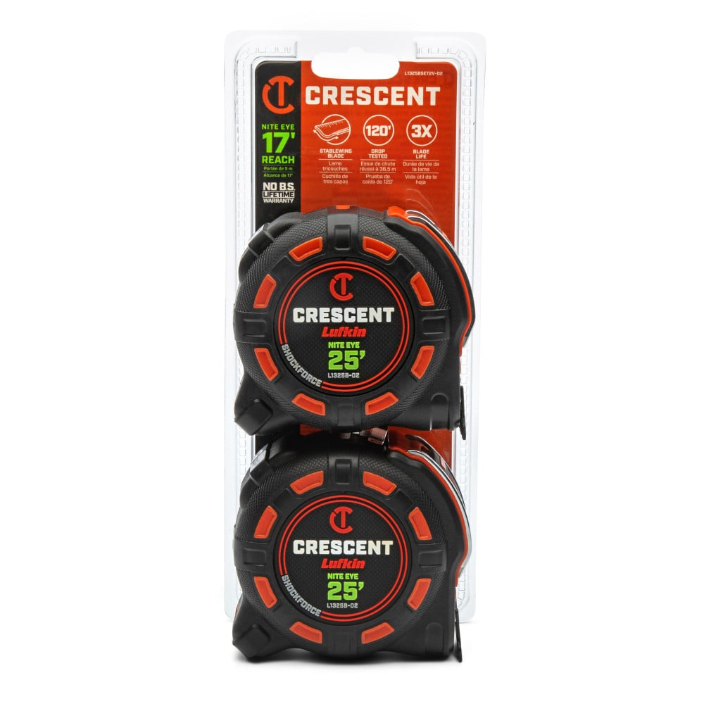 CRESCENT Crescent L1325BSET2V-02 Shockforce Nite Eye Tape Measure 1-1/4 in x 25 ft 2 Pack