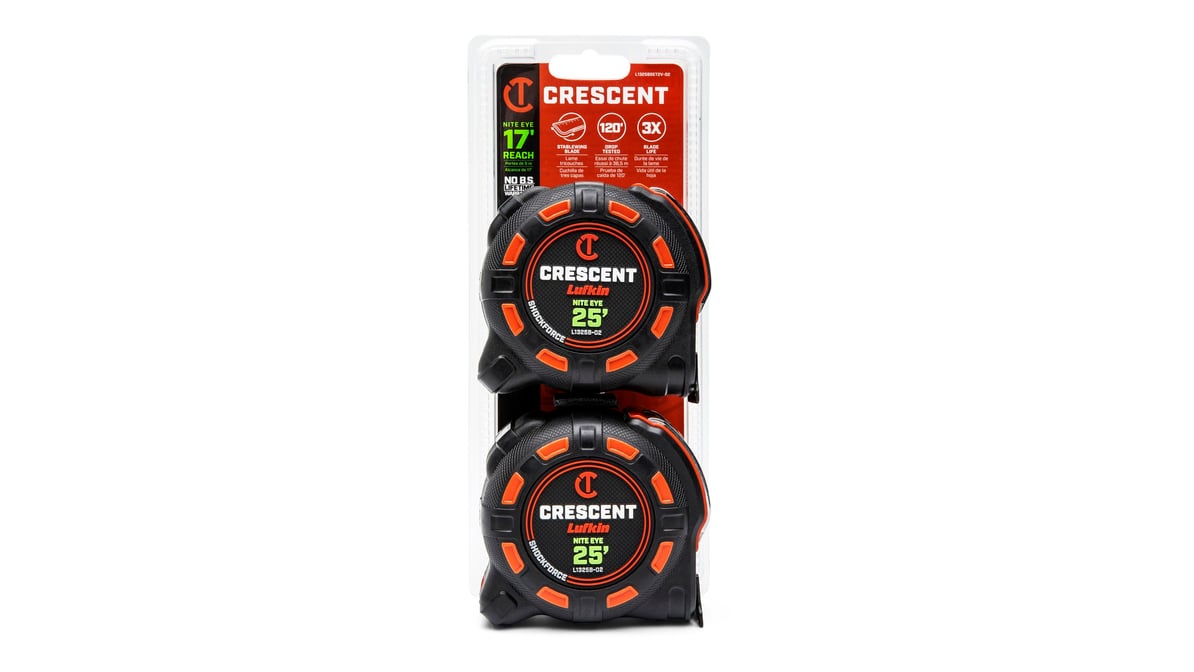 CRESCENT Crescent L1325BSET2V-02 Shockforce Nite Eye Tape Measure 1-1/4 in x 25 ft 2 Pack