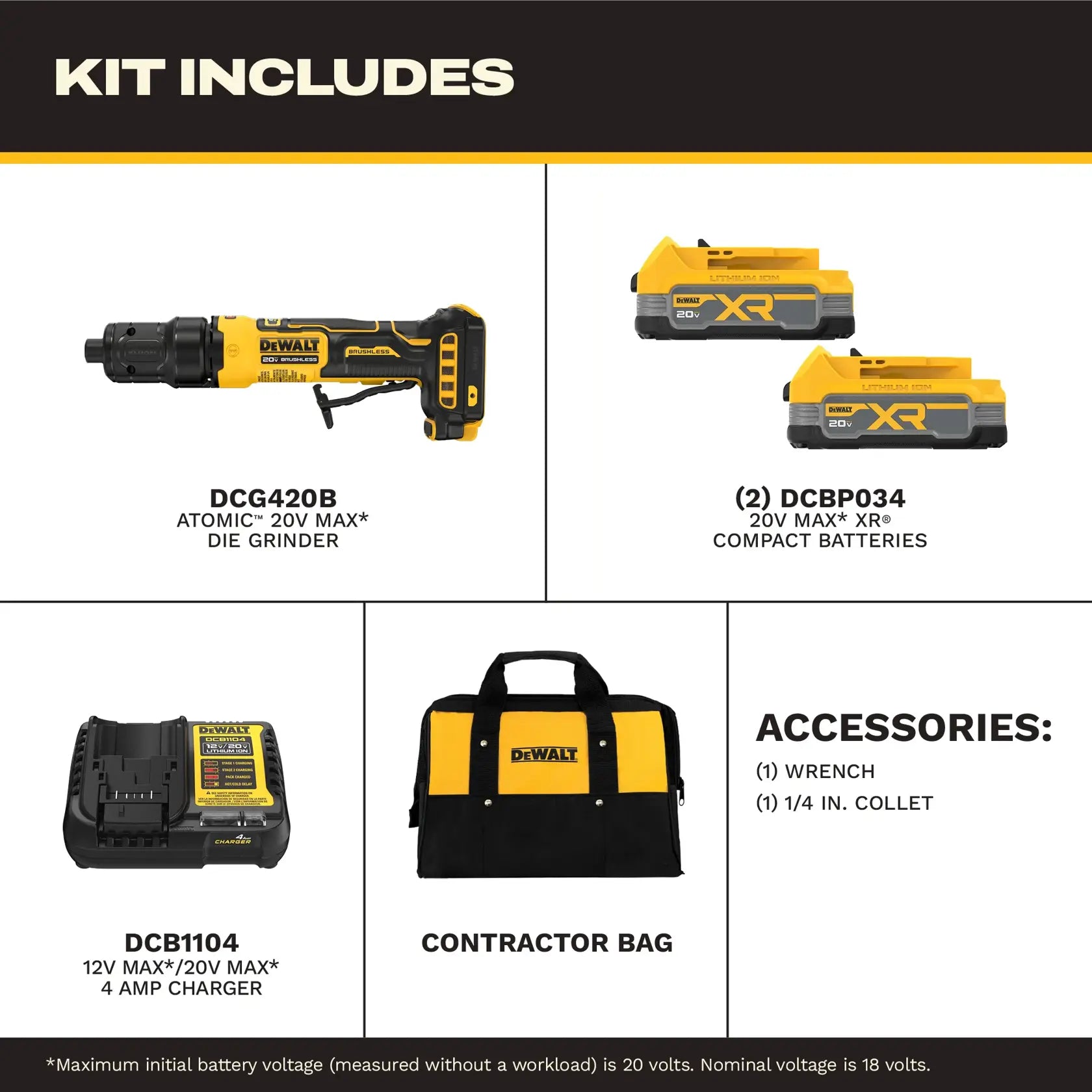 DEWALT Dewalt DCG420E2 Atomic 20V Max Die Grinder Kit (2 Batteries)