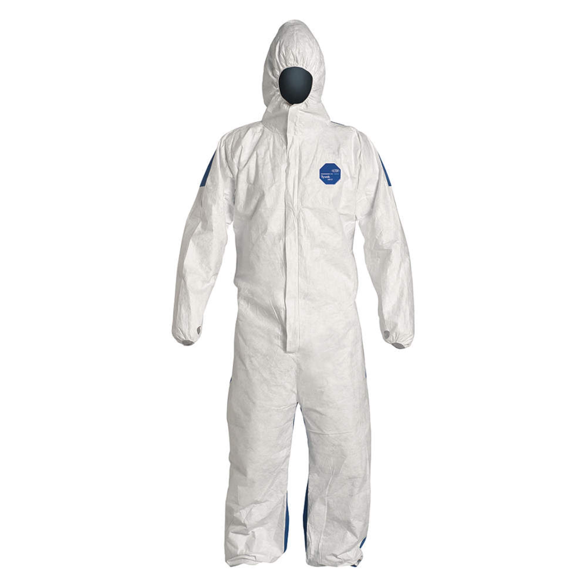 DUPONT Dupont TD127SWBMD0025CM Tyvek 400D protective coverall with ProShield 10 back zipper front hood elastic cuffs medium 25-pack