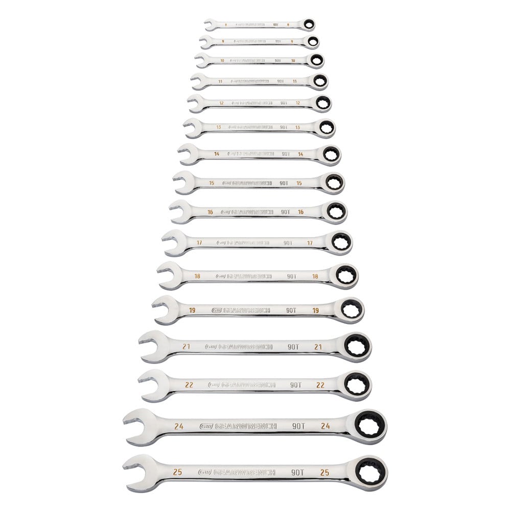 GEARWRENCH Gearwrench 86928 90 Tooth 12 Point Metric Combination Ratcheting Wrench Set 16 8-25 mm (4 Degree)