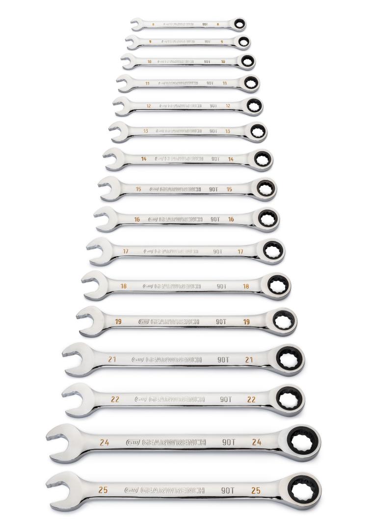 GEARWRENCH Gearwrench 86928 90 Tooth 12 Point Metric Combination Ratcheting Wrench Set 16 8-25 mm (4 Degree)