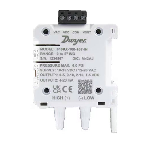 DWYER Dwyer 616KX-025-110-IN Differential Pressure Transmitter 10 to 35 Vdc (0 to 20 in w.c., 0.25% FSO)