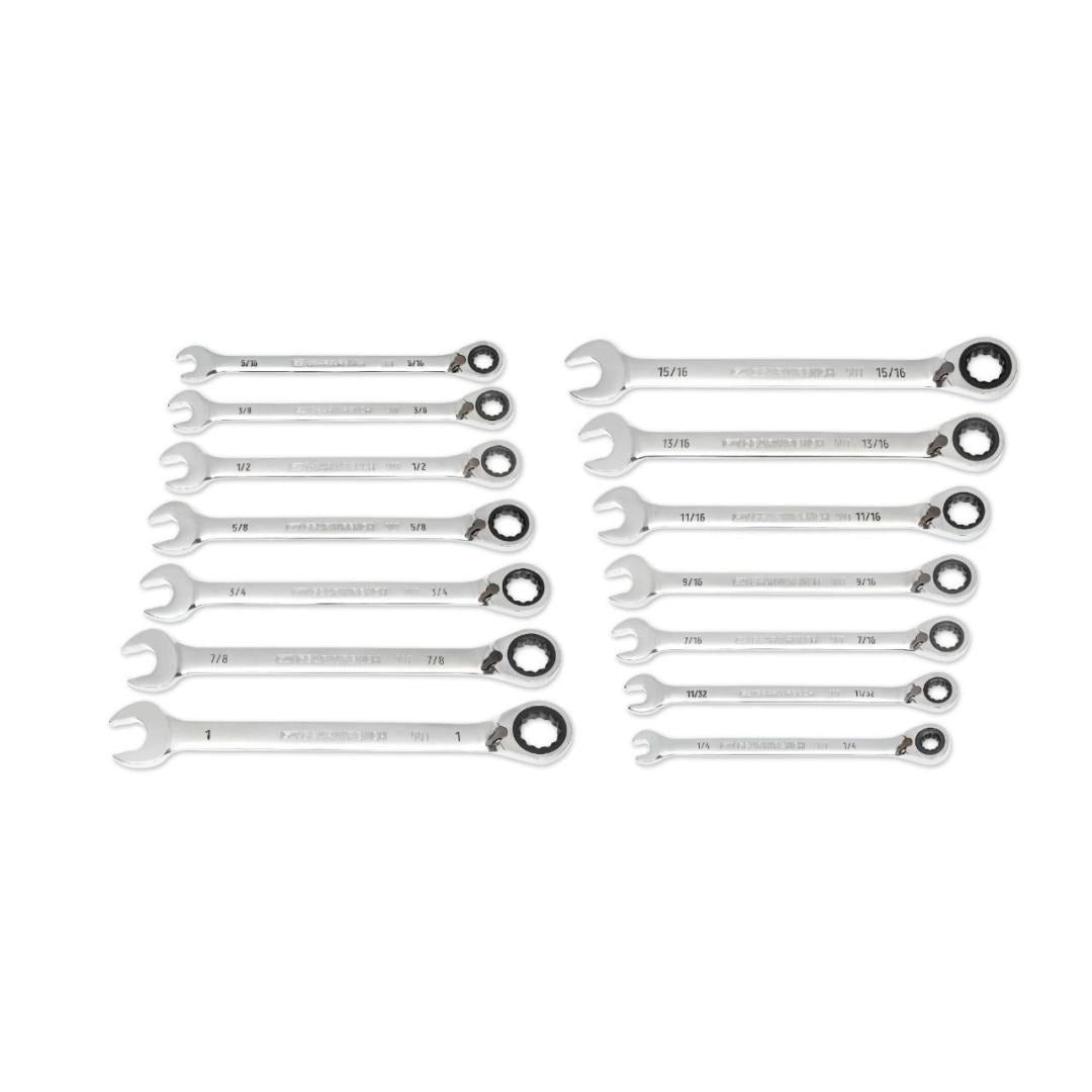 GEARWRENCH Gearwrench 86660 14-Piece 90-Tooth 12-Point SAE Reversible Ratcheting Wrench Set (1/4-1 inches)