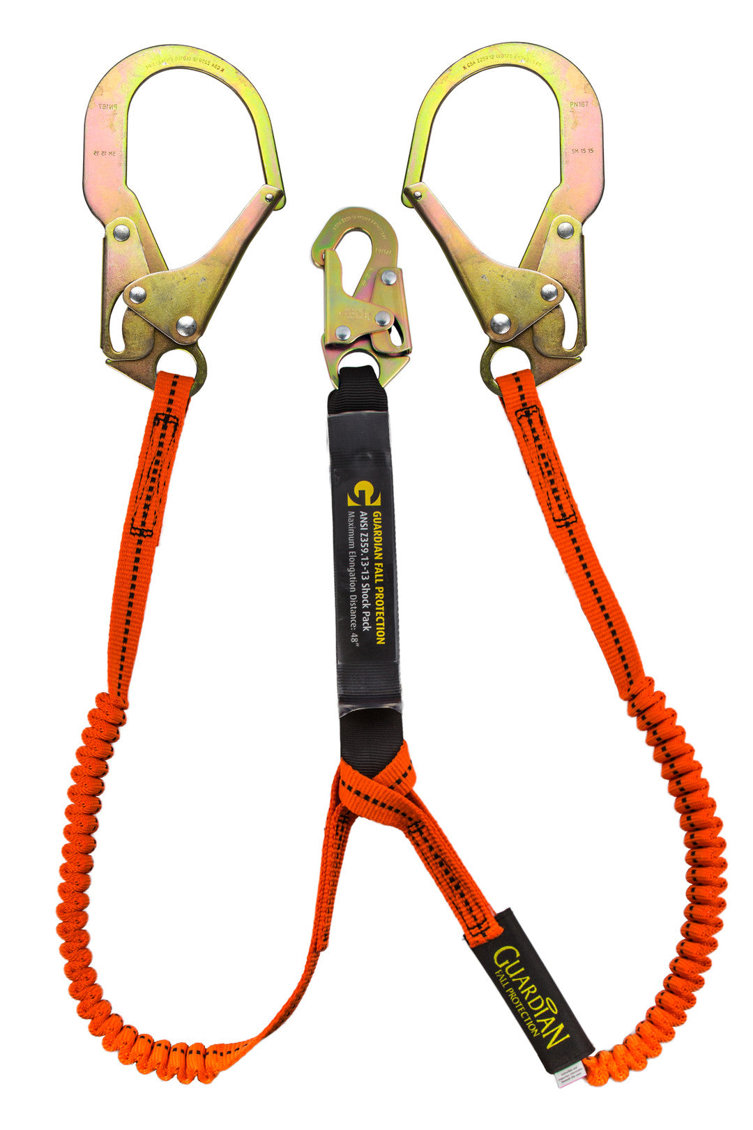 GUARDIAN FALL PROTECTION Guardian Fall Protection 11903 6-Foot Tiger Tail Double Leg Stretch Lanyard with Rebar Hooks