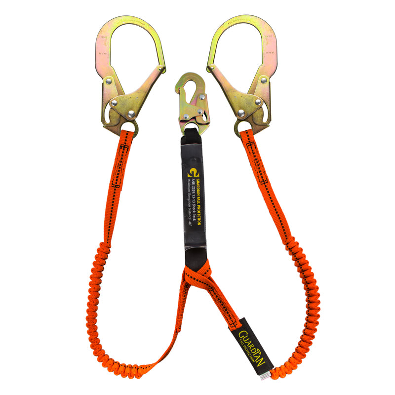 GUARDIAN FALL PROTECTION Guardian Fall Protection 11903 6-Foot Tiger Tail Double Leg Stretch Lanyard with Rebar Hooks