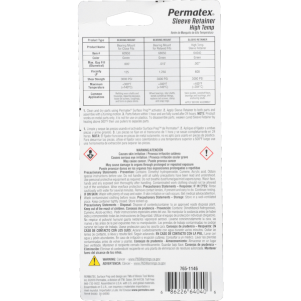 PERMATEX Permatex 64040 High Temperature Sleeve Retainer Up to 400°F (36 ml)