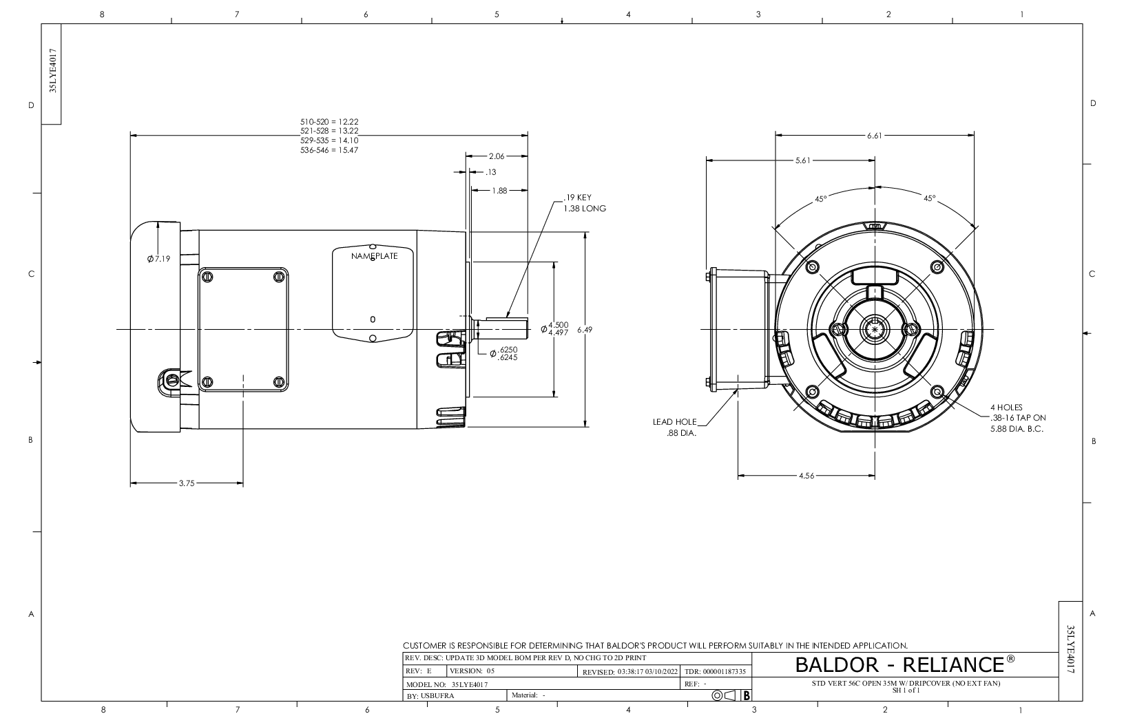 BALDOR Baldor VEM31120 General purpose motor 1.5 HP 56C 3518M F1