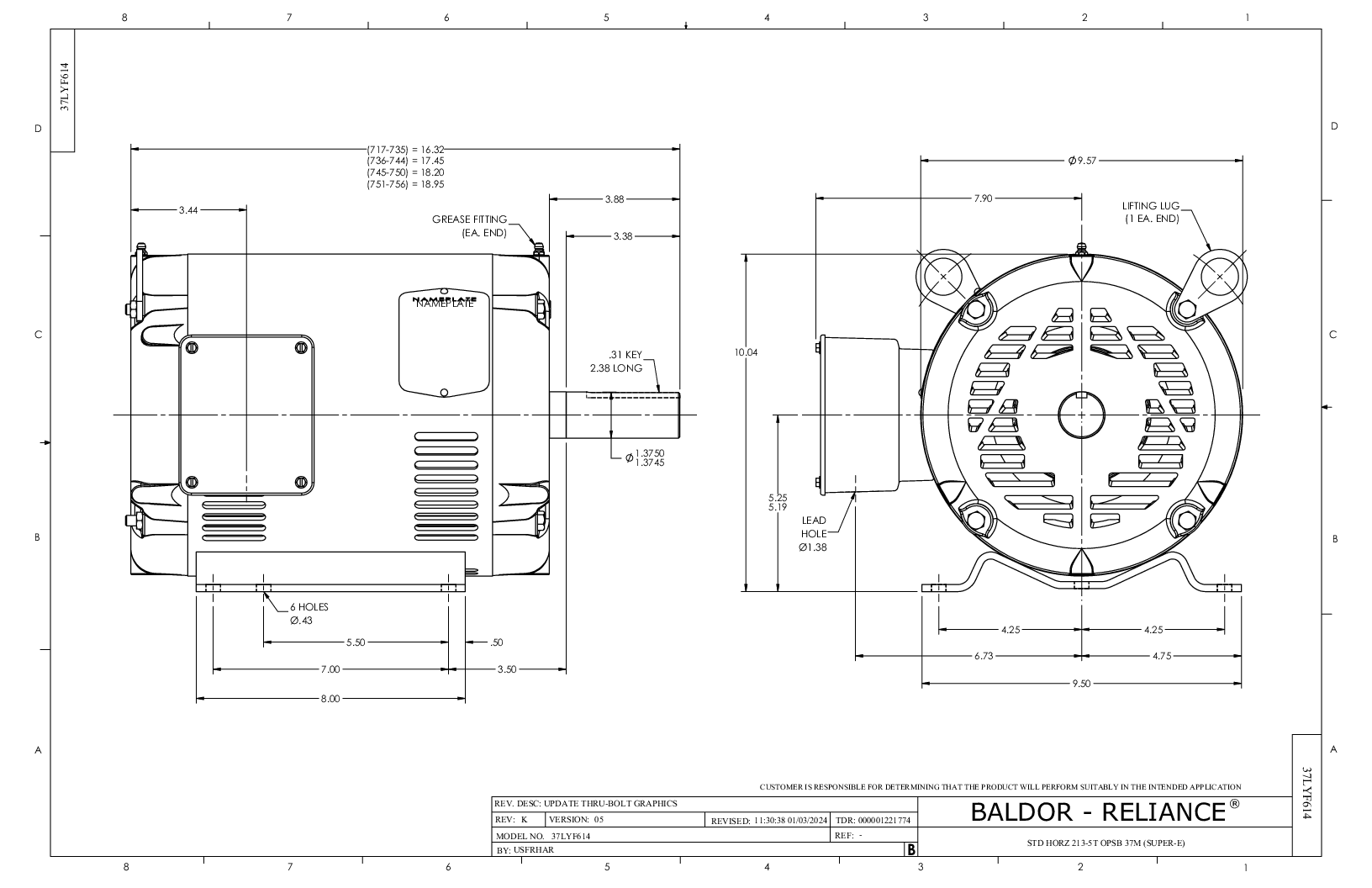 BALDOR Baldor EM3309T 5 HP 3-phase motor (215T frame) EM3309T
