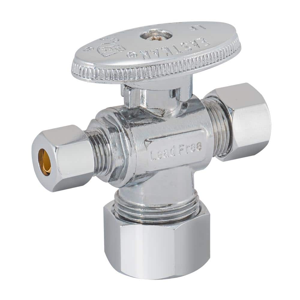 EASTMAN Eastman 48654LF Quarter-Turn Dual-Outlet 3-Way Stop Valve (5/8 in. x 3/8 in. x 1/4 in. OD Compression)