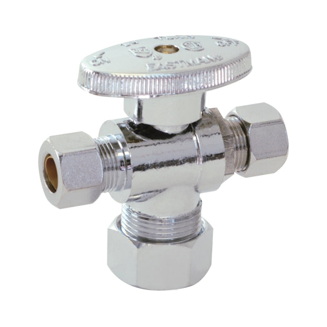 EASTMAN Eastman 48654LF Quarter-Turn Dual-Outlet 3-Way Stop Valve (5/8 in. x 3/8 in. x 1/4 in. OD Compression)