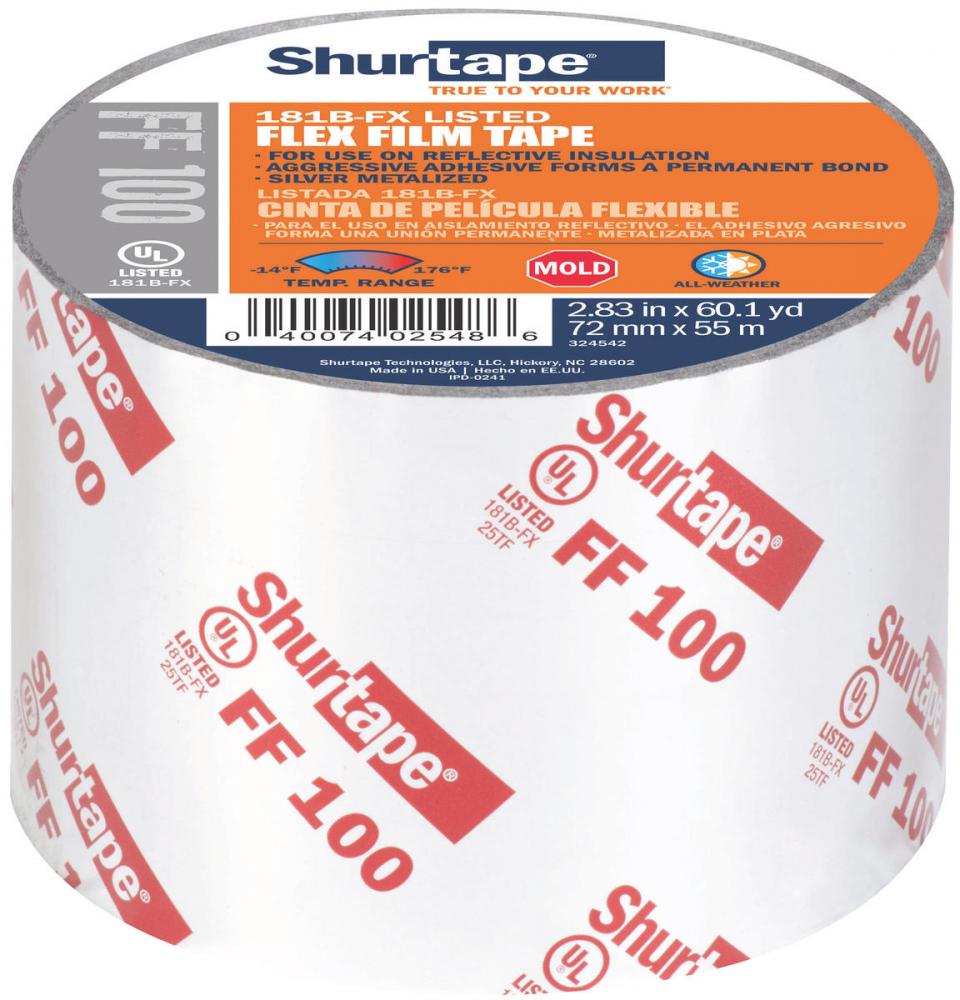 SHURTAPE Shurtape 104775 FF 100 HVAC grade film tape (72 mm x 55 m, 3 mil)