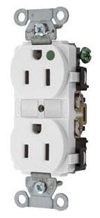 HUBBELL Hubbell 8200WHI Hospital Grade Duplex Receptacle 15A 125V