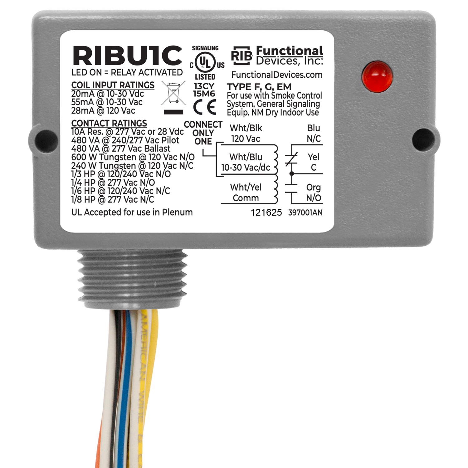FUNCTIONAL DEVICES Functional Devices ribu1c Enclosed Relay 10A Spdt