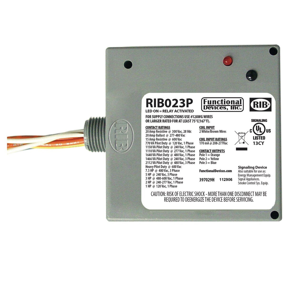 FUNCTIONAL DEVICES Functional Devices rib023p Enclosed Relay 20A 3PST 208-277V