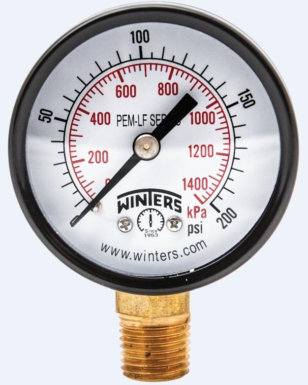 WINTERS INSTRUMENTS Winters Instruments pem204lf Lead Free Pressure Gauge 200 Psi