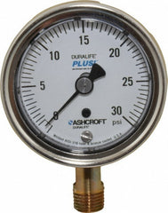 ASHCROFT Ashcroft 94577XLL Pressure Gauge 0-30 Psi 2.5 in Lower Mount