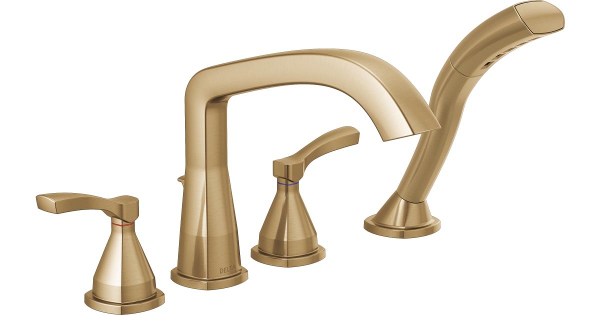 DELTA FAUCET Delta Faucet T4776-CZ-PR Stryke Deck Mounted Roman Tub Filler with Lever Handles and Built-In Diverter (3-Hole, 8-16 in Centers)
