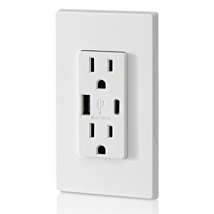 LEVITON Leviton T5638-20W 18W USB Type A/Type-C Wall Outlet Charger 15A (Single) T5638-20W