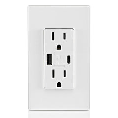 LEVITON Leviton T5638-20W 18W USB Type A/Type-C Wall Outlet Charger 15A (Single) T5638-20W