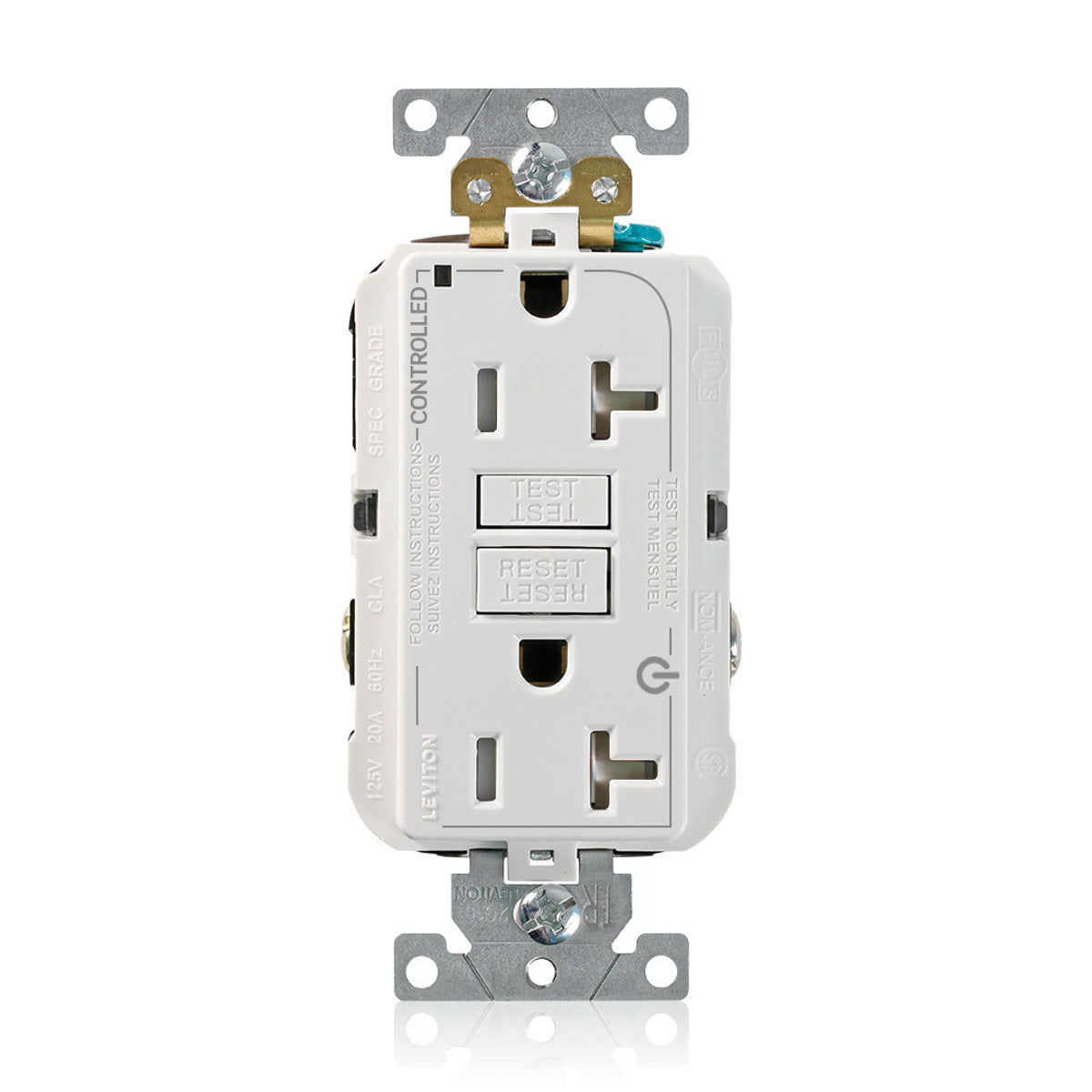 LEVITON Leviton G5362-2TW 2 Plug Marked Controlled SmartlockPro GFCI Decora Duplex Receptacle 20A (1-Pack)