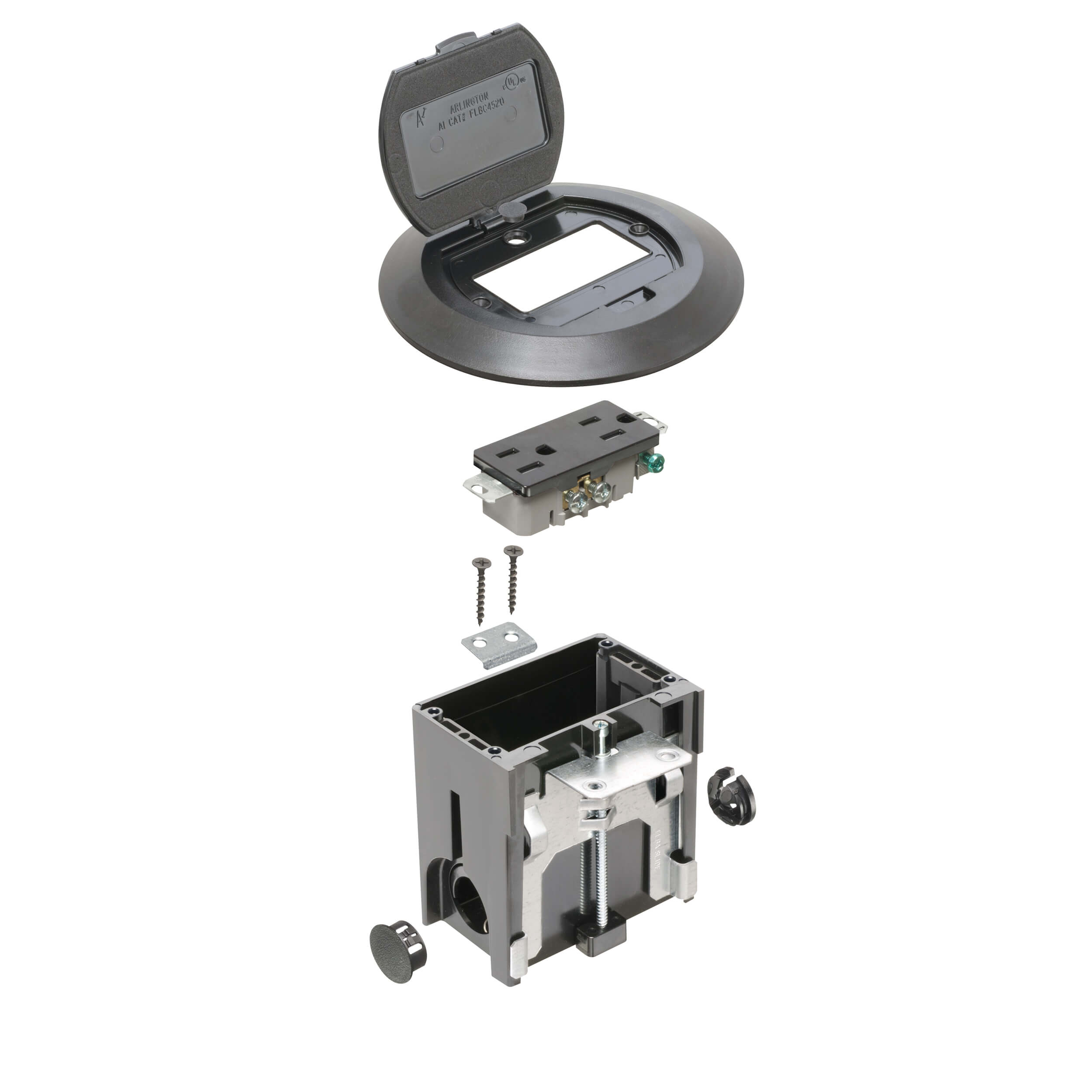 ARLINGTON Arlington FLBAFR101BL Non-Metallic Adjustable Floor Box 1-Gang (5.75 x 5.75 x 3.681 in)