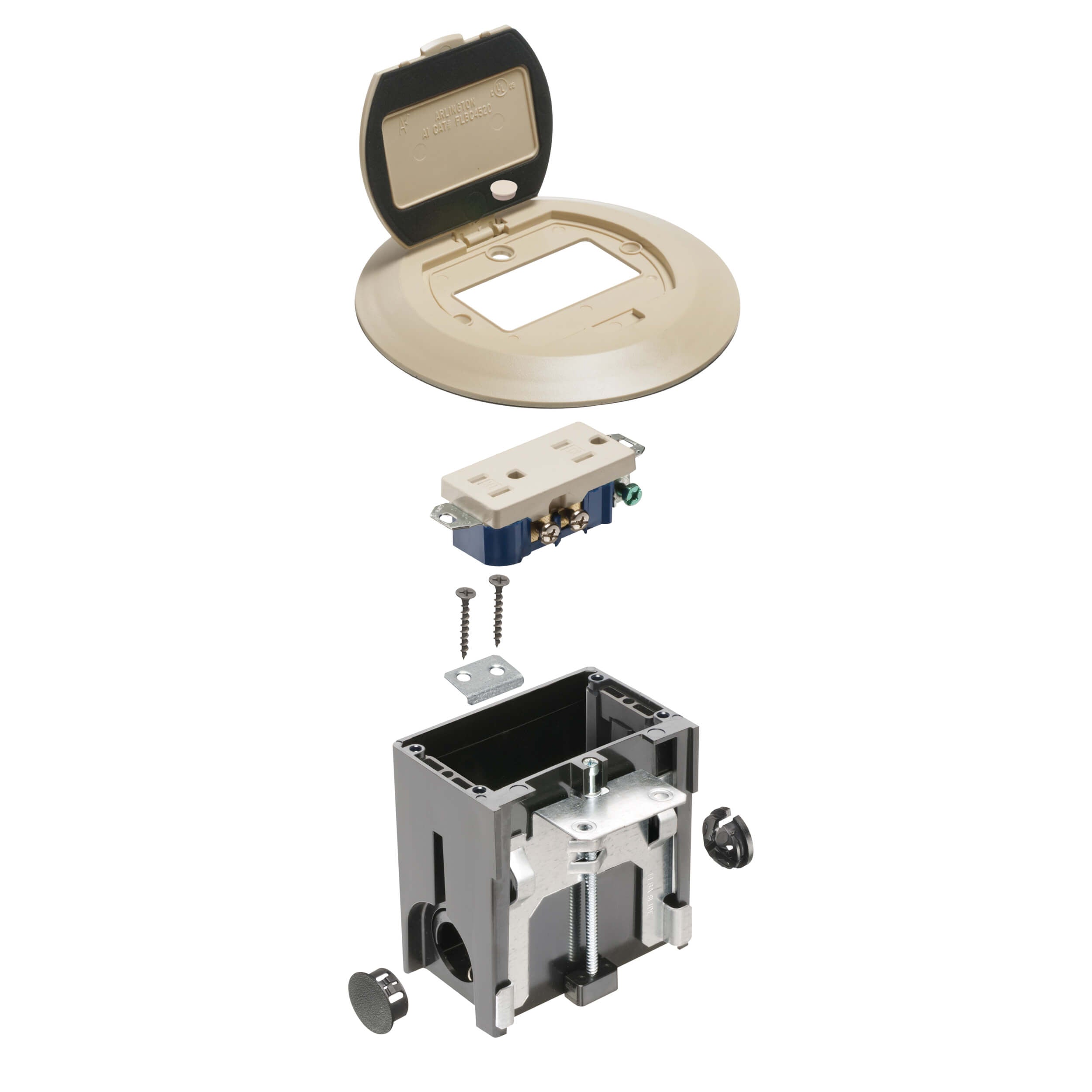 ARLINGTON Arlington FLBAFR101LA Non-Metallic Adjustable Floor Box 1-Gang (5.75 x 5.75 x 3.681 in)