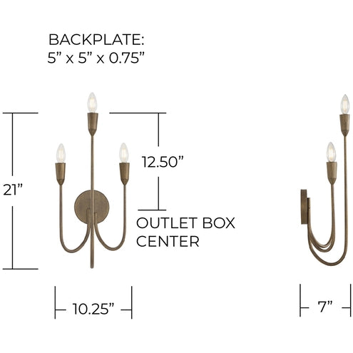 CAPITAL LIGHTING Capital Lighting 656831MZ Marley Sconce 3 x 60W (10.25 in W x 21 in H x 7 in E)